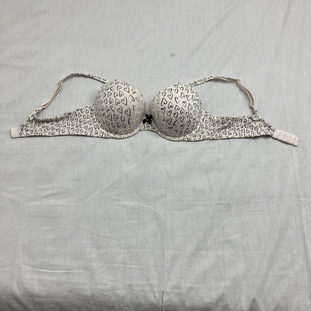 Victoria's Secret Body by Victoria Perfect Shape Cream Heart Print Bra Size 36 B - Picture 2 of 5